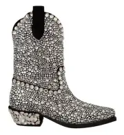 Dolce&Gabbana Women Black Cowgirl Boots Suede Strass Crystal Pointed Toe Booties