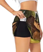 [GaxfjRu] Wooden Barn Countryside Print Women's Running Shorts High Waisted Running Shorts Pocket Sporty Gym Elastic Short