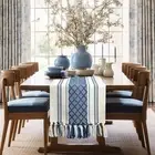 Blue and White Table Runner Farmhouse Style - Coastal Boho Woven Table Runner...