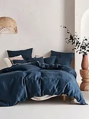 Linen House Nimes Navy Linen Super King Quilt Cover Set