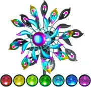 Peacock Solar Wind Spinner LED Lighted Art Outdoor Yard Patio Lawn Decoration