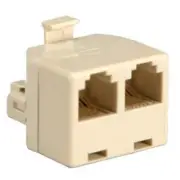 2-Way RJ12 6P4C 1 Male to 2 Female Telephone Phone Line T Splitter Adapter Beige