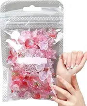 3D Nail Charm | 100X Cute Bow Bunny Strawberry Nail Gems Set - Manicure Tips Jewels Decoration for Themed Holiday Dating Event Styling Daily Commuting