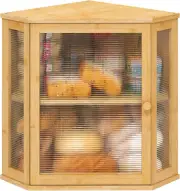 Bread Box for Kitchen Counter Corner Bread Box Large Bamboo Wood Cap...