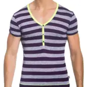 Andrew Christian Context Deep V Henley Mens Purple Striped Male T Shirt AC10033