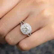 1.20 CT Round Moissanite Double Halo Split Band Engagement Ring 14K White Gold