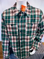 BASS Outdoor Sherpa Lined Shirt Jacket XL Green Plaid Zip Snap Button NWT $89