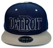 Detroit Flat Bill Snap Back Ball Cap Navy & Gray Hat Adjustable Embroidered