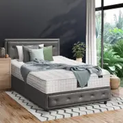 Oikiture Bed Frame Gas Lift With Mattress Set Grey- King Single