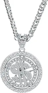 [JDFHFGB] Dollar Sign Necklace for Men - Silver Hip Hop Chain with Rotatable Pendant, Big Money Rapper Accessory for Women & Men, Cuban Link Choker for Parties, Stage Performances & Daily Decoration