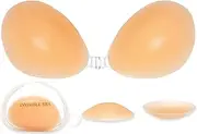 [Hocent] Sticky Bra with Nipple Covers Nude -Silicone Strapless Stick on Bra Push Up for Women, Breathable Backless & Invisible Adhesive Bra for Everyday Wearing