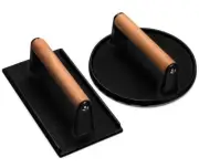 Burger Press, 7" Round & 8.2"X4.3" Rectangle Heavy-Duty Cast Iron Smash Bacon...