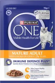 PURINA ONE® Mature Adult 7+ with Succulent Chicken in Gravy Wet Cat Food Pouc...