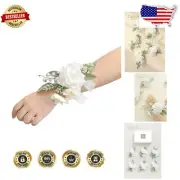 Elegant 6pcs Wedding Wrist Corsages - Artificial White Flowers & Sage Decor