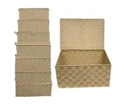 Set of 9 size Nylon Strap Woven Storage Basket with Carry Handle