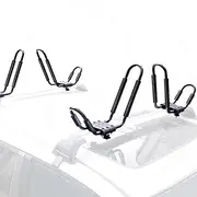 2 Pair J-Bar Rack for Kayak Carrier Canoe Boat Paddle Board Surfboard Roof Top Mount on Crossbar with Ratchet Lashing Straps