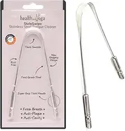 HealthAndYoga(TM) SteloSwipe Surgical Grade Stainless Steel Tongue Cleaner Scraper Bacteria Inhibiting, Non-synthetic Grip Sterilizable
