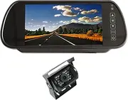 Elinz 7" Clip on Rearview Mirror Monitor 12V/24V 2 AV Inputs Reversing 4PIN 120 Degree Wide Angle View IP67 CCD Night Vision 600TVL Camera Car Caravan