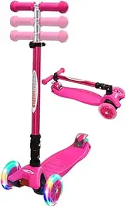 ChromeWheels Scooters for Kids, Deluxe Kick Scooter Foldable 4 Adjustable Height 150lb Weight Limit 3 Wheel, Lean to Steer LED Light Up Wheels, Best Gifts for Girls Boys Age 3-10 Year Old