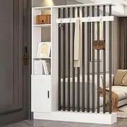 Wall Room Divider, Wall Privacy Screens, Entryway Partition Separator, Room Separator Screen with Coat Rack, Cabinet and Display Shelf, for Teahouse, Coffee Shop(White,100cm/39.3in)