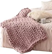 Rainbow Wool Fashion Hand Knitting Chunky Thick Big Yarn Roving Knitted Yarns Blanket Warm Crochet Wool (Color : Light Pink, Size : 90x110cm)