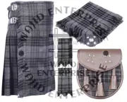 Scottish Traditional Grey Watch tartan 8 yard Kilt with Accessories for Men's