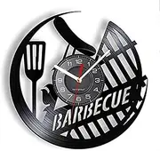 Wall Clock Silent Non-Ticking 12In Barbecue Sausage Outdoor Picnic Vinyl Record Wall Clock BBQ Grill Sign Home Decor Roast Meat Hanging Clock Cooking Lover Gift