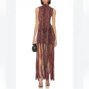 NWT Misa Josephine Dress Pomegranate red black knit car wash fringe Revolve L