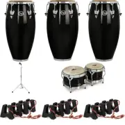 Latin Percussion Matador Wood Conga Set with Bongos and Stand - Black Nebula -