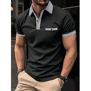 Men's Polo Shirt Golf Shirt Casual Holiday Lapel Short Sleeve Fashion Basic Plain Classic Style Summer Regular Fit Black White Dark Navy Blue Polo Shirt