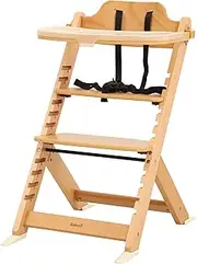 Bateso Wooden High Chair, Baby High Chair with Adjustable Seat and Footrest, High Chair with Removable Double Layer Tray & Harness, Comfortable & Ergonomic High Chair for Toddlers, Children & Adults