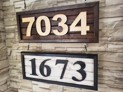 Personalized Custom House Address Numbers Hanging Wood sign for garage workshop