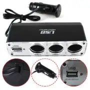 DC12V 3-Way Cigar Lighter Car Cigarette Splitter Socket Extension HUB USB Port