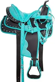 Western Horse Saddle Synthetic Pleasure Trail Barrel Racing Tack Set Torquoise (17" Seat)