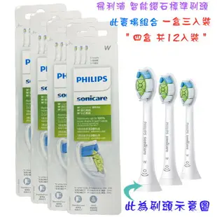 【四盒超值包共12個刷頭 德國製造】PHILIPS HX6063/67 W 飛利浦智能鑽石標準刷頭 適用HX6XXX及HX9XXX電動牙刷