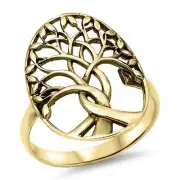 Yellow Gold Plated Family Tree .925 Solid Sterling Silver Ring