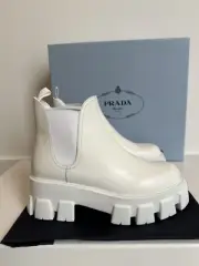 Prada Monolith Chelsea Combat Boots 39 EU White Spazzolato Rois
