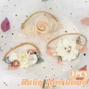 3x Baby Girl Nylon Headbands Cute Flower Elastic Turban Bows for Newborn Toddler