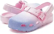 [HEVA] Kids Clogs Boys Girls Garden Shoes Slip On Slides Lightweight Strap Slippers Adjustable Beach Sandals for Toddler, Pink Blue, 9 Toddler