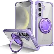 [Kainevy] for Samsung S24 Plus Case Clear with Stand Metal Ring Holder [Compatible with MagSafe] Samsung Galaxy S24 Plus Case Magnetic Slim Transparent Rugged Phone Cover for Women Men (Purple)