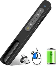Wireless Presenter Remote with Air Mouse Control, Rechargeable USB Presentation Clicker PPT Pointer RF 2.4GZ PowerPoint Clicker Slide Advancer for Computer Laptop Mac, Red Light - Black