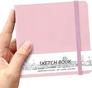 5" x 5" Square Handy Pocket Hardcover PU Leather Sketchbook,58 Sheets 150 GSM Beige Dowling Paper, Acid Free Art Sketch Book Artistic Drawing Painting Writing Paper for Beginners Artists.Pink