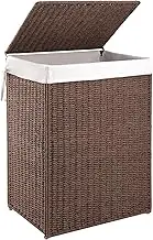 OIAHOMY Laundry Hamper with Lid, 23.8 Gal (90L) Wicker Hamper with Removable Liner Bags, Handwoven Clothes Basket with Handles, Foldable Woven Paper Rope Basket for Laundry Room, Bedroom-Brown