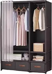 Non-Woven Fabric Portable Closets Strong Portable Wardrobe Storage Closet with Curtain Includes Storage Bags for Clothes