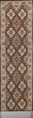 Hand Tufted Brown Floral Runner Rug 3x19 Ft Oriental Wool Carpet Traditional Rug