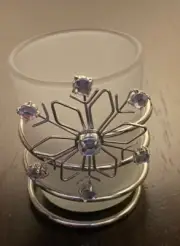 FASHIONCRAFT SNOW FLAKES DESIGN WIRE AND FROSTED GLASS CANDLE HOLDER RHINESTONE