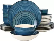 Gia 24 Piece round Stoneware Dinnerware Set in Dark Blue
