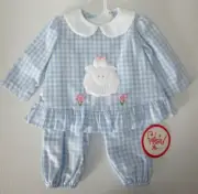 NEW Funtasia Too Baby Girl 12M 2 Piece Set Top Bloomers Lamb Blue Check NWT