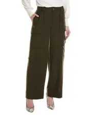 Vince Flannel Wide Leg Raver Wool-Blend Pant Women's Green 4