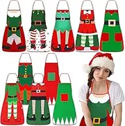 Toulite 10 Pcs Sunflower Apron Flower Striped Kitchen Cooking Aprons BBQ Bib Chef Apron with Adjustable Neck Strap for Women